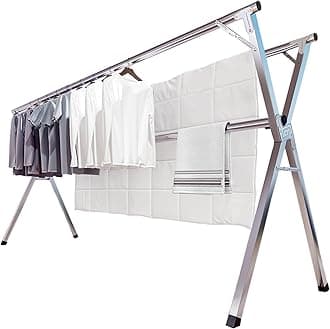JAUREE 95 Inches Clothes Drying Rack, Drying Rack Clothing Folding Indoor Outdoor, Heavy Duty Stainless Steel Laundry Rack, Foldable Portable Large Clothes Rack Garment Rack with 20 Windproof Hooks