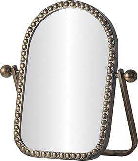 Vintage Vanity Table Mirror, Desk Makeup Mirror Metal Framed with Stand, Bronze Arched Retro Mirrors 360 Adjustable Rotation for Tabletop, Bedroom, Bathroom, Living Room, Antique 10.8'' x 7''