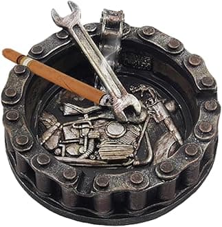 Unique Motorcycle Chain Ashtray with Wrench & Bike Motif-Perfect Fit for Biker Bars, Harley Mechanics Shops and Smoking Rooms Decor As Unique for Men or Smokers(Motorcycle Ashtray)