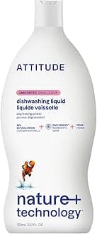 ATTITUDE Dish Soap, EWG Verified, Plant-Based & Vegan Dishwashing Liquid, Naturally Derived, Unscented, 23.7 Fl Oz