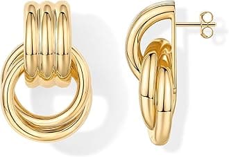 14K Gold Plated Chunky Geo Door Knockers Earrings for Women -Vintage Bold Dangle Earrings Statement Jewelry