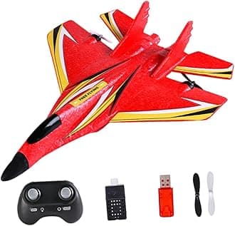 Colcolo RC Plane Foam Lightweight Sturdy with Gyro Aircraft Toy Remote Control Airplane for Beginner Boys Kids Adults Birthday Gift, Red Single battery