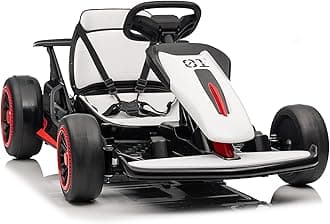 Kids Go Kart, Ride On Drift Kart with Dual 200W Motors, 24V Battery Powered Electric Drift Car, Outdoor 2-Speed Ride On Racing Toy for Boys Girls 6+, 8.1 Mph Max Speed, White