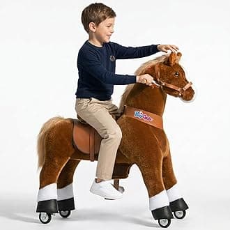 PonyCycle Large Horse Ride on Pony for Kids Riding Horse Rocking Horse No Battery Required (with Brake/42.5" Height/Size 5 for Age 7-12) Ride-on Animals Plush Pony Toys No Battery Brown Ux524