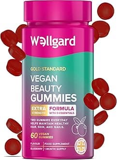 Wellgard Vegan Skin Hair and Nail Vitamins Gummies - Beauty Gummies with Biotin, Zinc, Vitamin A, Selenium, Hair Skin Nails Gummies