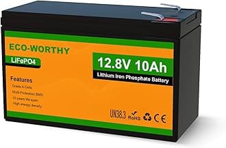 ECO-WORTHY 12V 10Ah Lithium LiFePO4 Deep Cycle Battery with 3000+ Cycles, Built-in BMS, Perfect for Fishfinder, Lighting, Back Up Power