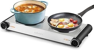 Cusimax Hot Plate,1800W Portable Electric Countertop Double Burner,Cast Iron Stove, Concealed Handle,Temperature Controls, Compatible for All Cookwares,Easy Clean, Upgraded Version(Sliver)