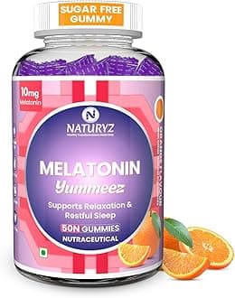 NATURYZ Yummeez Melatonin 10mg Gummies for Sleep - Non-Addictive | No Added Sugar | Valerian Root, Chamomile | Enhance Sleep Quality for Restful Nights, Wake Up Fresh & Energetic - 50 gummies(Orange Flavour)
