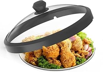 Microwave Glass Cover Splatter Guard Lid with Anti-scald Silicone Handles and Vented Edge for Food Pot Plate Cover 10.5 inch Black