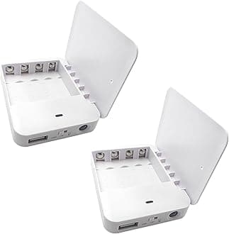Battery Operated Phone Charger with LED|EmergencyUSB Battery Powered Power Bank Portable 4 AA Batteries Powered Outlet (2Pack White)