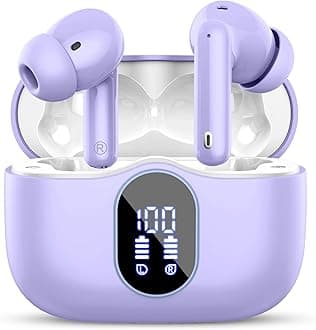 Wireless Earbuds, Bluetooth 5.4 Headphones In Ear with 4 ENC Noise Cancelling Mic, Bluetooth Earbuds Mini Deep Bass Stereo Sound, 36H Playtime LED Display Wireless Earphones IP7 Waterproof Deep Purple