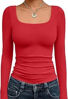 Trendy Queen Womens Long Sleeve Shirts Crop Tops Basic Double Layering Tight Slim Fit Y2K T Shirts Winter Clothes 2024