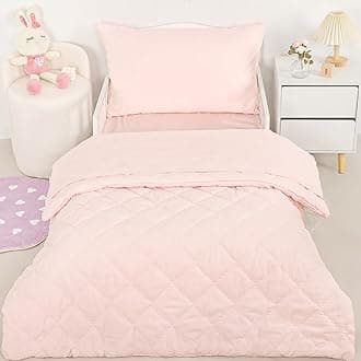 Toddler Bedding Set for Girls, 4 Piece Toddler Girl Bedding Set, Super Soft & Lightweight Toddler Comforter Set Includes Comforter, Flat Sheet, Fitted Sheet, Pillowcase (Pink)