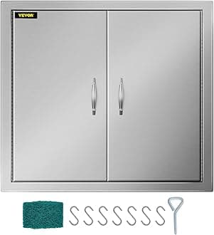 VEVOR Outdoor Kitchen Doors, 26W x 24H Inch BBQ Access Door Stainless Steel, Double Door with Handles Flush Mount for BBQ Island and Outdoor Grilling Station