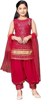 Aarika Girls Ethnic Wear Black Colour Sequin Embroidery/Lace Work Georgette Kurti Patiala Set With Dupatta