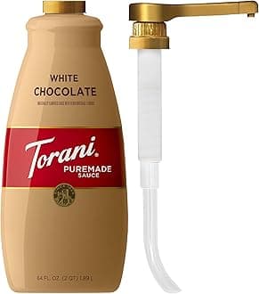 Puremade White Chocolate Sauce for Coffeehouse Drinks and Desserts, Large 4lb Bottle, Pump Included, 64 Fl Oz