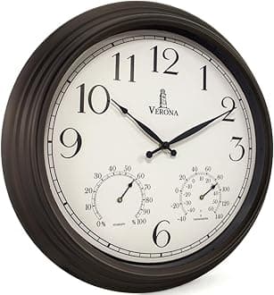 18 inch Outdoor Clocks for Patio Large Waterproof with Thermometer - Black Indoor Outdoor Clock with Temperature and Humidity for Wall - Weatherproof, Accurate & Easy to Read for Pool, Patio & Garden