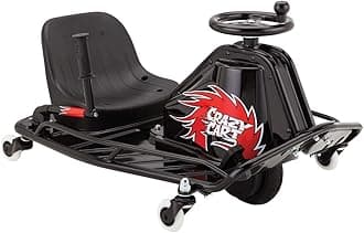 Crazy Cart DLX - 24V Electric Drfting Go Kart - Enhanced Drift Bar, Brodie Knob Steering, Variable Speed, Up to 12 mph,Black/Red
