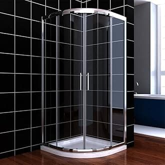 ELEGANT 900 x 900 mm Quadrant Shower Cubicle Enclosure 6mm Glass Sliding Shower Door with White Slate Effect Lightweight Slate Shower Base + Waste