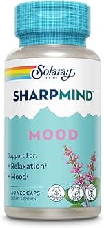 SOLARAY SharpMind Mood Support Supplement, Nootropic for Relaxation and Emotional Well-Being, Zembrin, Holy Basil, Lithium 5mg, Organic Reishi Mushroom, 60 Day Guarantee, 30 Servings, 30 VegCaps