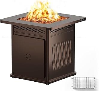 EAST OAK 28'' Propane Fire Pit Table, 50,000 BTU Steel Gas FirePit for Outdoor, Outside Patio Deck and Garden, CSA Certified Fire Table with Magnetic Lid, Cover-Storage Basket and Lava Rock, Brown
