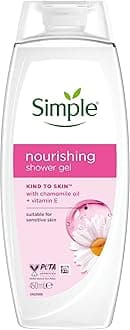 Simple Kind to Skin Nourishing Shower Gel Body Wash shower cream with vitamins and natural geranium oil for gentle skin care 6x 450 ml
