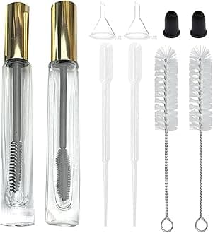 Empty Mascara Tube and Wand Glass, Lip Gloss Tube, Refillable Makeup Containers (A+B), 10ml, Glass, Crystal Clear Vision, Travel-Ready Elegance