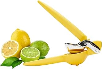 FreshForce Lemon Squeezer Citrus Juicer, Manual Hand Press with Dual-Gear Power for Maximum Juice Extraction, Durable, Yellow