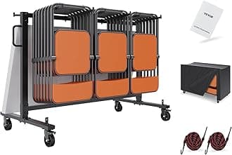VEVOR Folding Chair Cart, Single Layer Mobile Stackable Chair Dolly, Storage Rack Trolley with 265 Lbs Capacity to Store 42 Chairs, Heavy Duty Iron Chairs Holder with 4 Casters, 2 Elastic Cords, Cover
