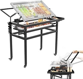 Charcoal Flip Grill for BBQ, Black Barbecue Grills for Outdoor Camping, Portable Tabletop Charcoal Grill with 360 Degrees Reversible Cooking Grid Removable Tray Adjustable Steel Frame,