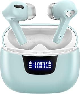 Wireless Earbuds Bluetooth V5.3 Headphones 50H Playback Deep Bass Stereo Ear Buds with LED Power Display Charging Case IPX7 Waterproof Earphones with Mic Headset for Laptop Pad Android/iOS Phones