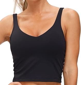 THE GYM PEOPLE Women’s Longline Sports Bra Wirefree Padded Medium Support Yoga Bras Running Workout Tank Tops, Black, XS