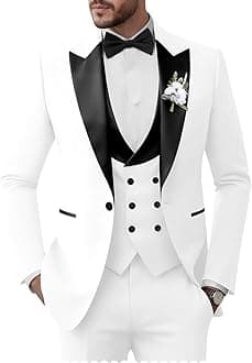 Wangyue 3 Piece Men Tuxedos Suit Wedding Tuxedo for Mens Slim Fit Groomsmen Suits for Men Formal Dinner Suit Prom Tux
