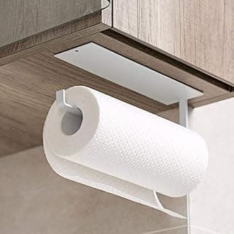 Paper Towel Holder, Wall Mounted Kitchen PaPer Roll Holder, Towel Rack Cabinet Napkins Storage Holder, Self Adhesive Toilet Roll Holder, Towel Tissue Paper Hanger for Bathroom, Kitchen (A-White)