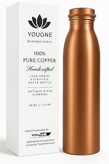 YOUONE Pure Copper Water Bottle, Ayurvedic, Leak Proof, 1 Litre/34 oz