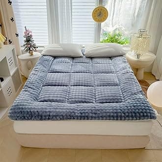 Japanese Futon Mattress,2025new Extra Thick Faux Wool Finish Fluffy Floor Futon Mattress, Super Soft Roll Up Tatami Mat, Foldable & Portable Floor Bed Sleeping Pad(Blue,90x200cm/Twin)