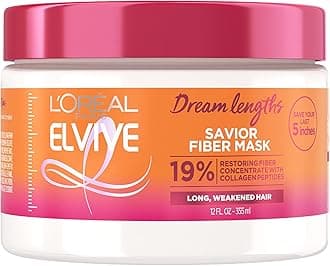 Elvive Dream Lengths Savior Fiber Hair Mask with Collagen Peptides Concentrate to Revive and Restore, 3 Min Hair Treatment Formula, 12 Fl Oz