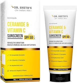 Ceramide & Vitamin C Sunscreen SPF 50+ PA++++ In-Vivo Tested For Healthy & Bright Skin Lightweight & Non Greasy For UVA/UVB & Blue Light & IR Protection No white cast For All Skin Types