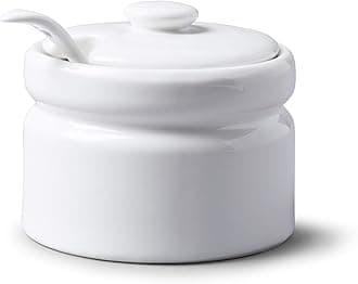 WM Bartleet & Sons 1750 T259 Traditional Porcelain Sugar/Jam/Mustard Pot with Lid & Spoon 10cm – White