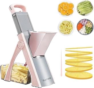 SupMaKin Upgrade Safe Mandoline Slicer Plus for Kitchen, Bigger Port Vegetable Food Potato Chopper, Adjustable Thickness, Julienne & Dicer Salad Making Chopping Artifact (Pink)