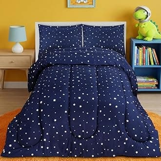 Star Kids Comforter Set with 2 Pillow Shams, 3 Piece Soft Microfiber Twin Bed Comforter with Pillow Shams, Printed Kids Bedding for Boys and Girls, Lightweight, Breathable,Easy Care