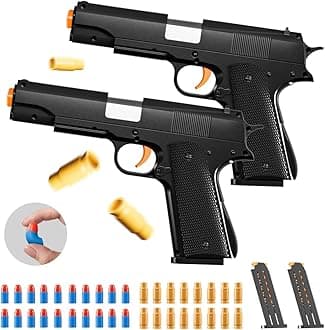 2Pack M1911 EVA Soft Foam Ejection Toy Blaster, Shooting with Foam Darts, Shooting Games, Backyard Fun and Outdoor Games, Education Toy Model for Boys Girls Halloween Christmas Ages 8+ (Black+Black)