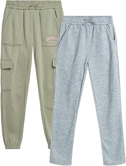 Real LoveGirls' Sweatpants - 2 Pack Fleece Cargo & Basic Classic Jogger Sweatpants - Cozy Cargo Jogger Pants for Girls, 7-16