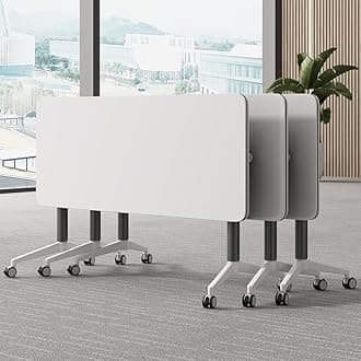 Conference Table, Folding Conference Room Tables with Flip-Top Design, Mobile Rectangular Modular Tables for Office Meetings and Training Sessions (White, 47.2×15.7×29.5in)