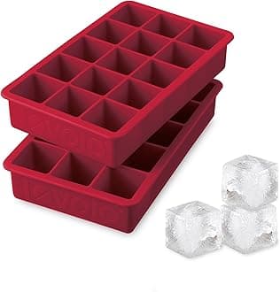 Tovolo Perfect Ice Mold Freezer Tray of 1.25" Cubes for Whiskey Bourbon, Spirits & Liquor, BPA-Free Silicone, Fade Resistant, Set of 2, Cayenne