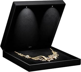 Allure - Large Necklace Box With LED Light, Square Shaped, Elegant Diamond Necklace Case, For Unique Proposal, Engagement Or Wedding, Luxury Black Velvet Interior Jewelry Display Gift Box