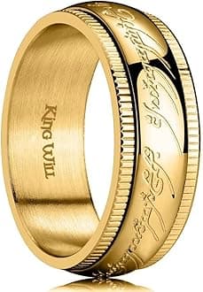King Will Men's Wedding Band-7/8mm One Lord Magic Power Rings, Gold/Black/Sliver Wedding Ring for Men and Women High Polished, Comfort Fit Wedding Ring Band Size 5-15