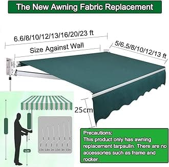 MOIUBYW Retractable Patio Awning Replacement Fabric (Without Frame) Waterproof Shade Sun Shade Awning Cover Outdoor Patio Canopy Sunsetter Deck Awnings Polyester(F,(10x6.5ft) 3x2m)