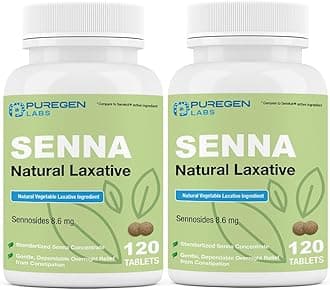 Puregen Labs Senna 8.6 mg Tablets (120 Count) – Natural Sennosides Vegetable Laxative for Constipation, Bloating, Gas, Irregularity Relief