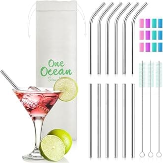 Teivio 12 Pcs 5-inch Extra Short Reusable Stainless Steel Drink Straws, 6 Straight & 6 Bent Straws with 3 Cleaning Brush, for Cocktails or Small Glasses (Silver)